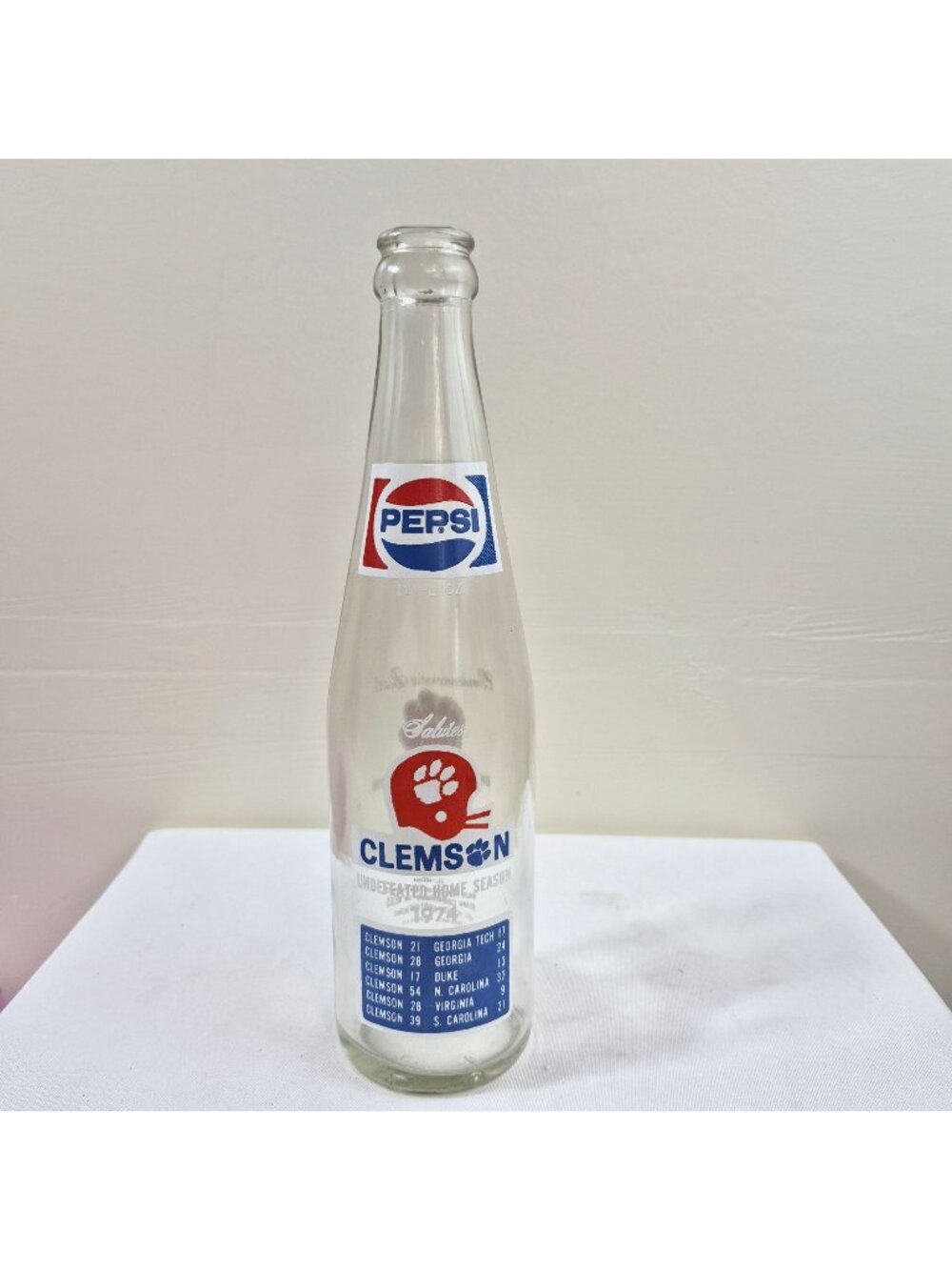 Vintage 1974 Clemson Tigers Pepsi Cola Bottle Undefeated Home Season ACL Glass
